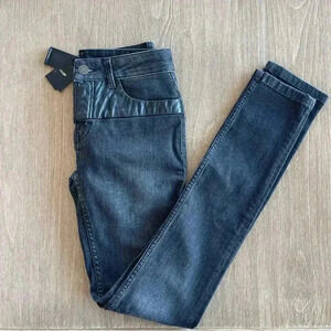 MAJE Slim Leg Faux Leather Accent Jeans NWT